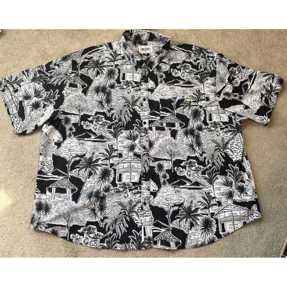 RSVLTS Button Up Shirt Mens 4XL KunuFlex Black White Tropical Beach Lightweight